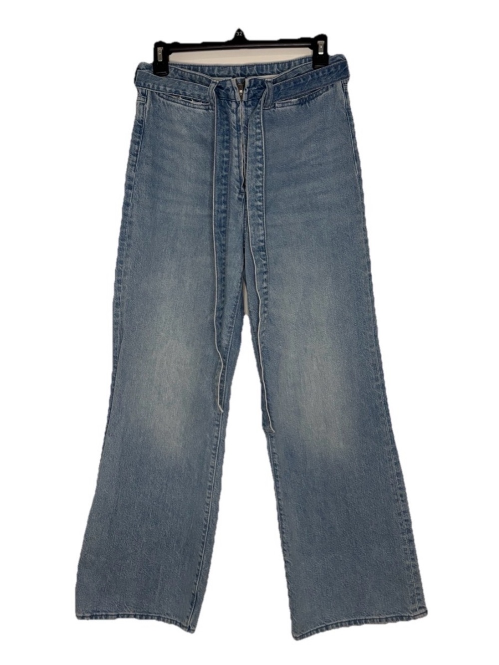 H&M Light Wash Wide Leg High Waist Jeans Baggy Tie-Waist Drawstring Denim Sz 28